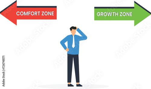 Man thinking about growth zone and comfort zone, Business Thinking for success and growth way concept,
