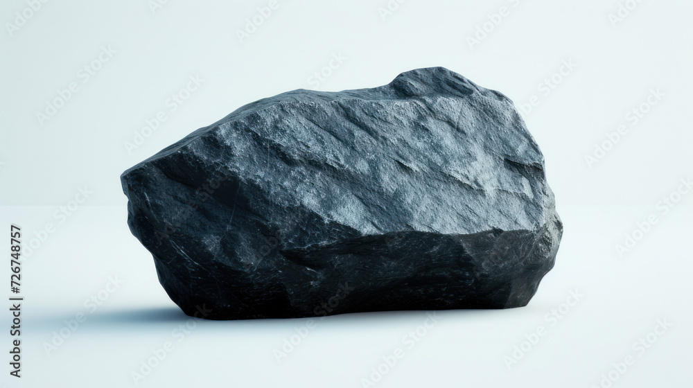 Obraz premium Polished Shungite stone with its lustrous black finish and powerful presence, set against a clean white backdrop