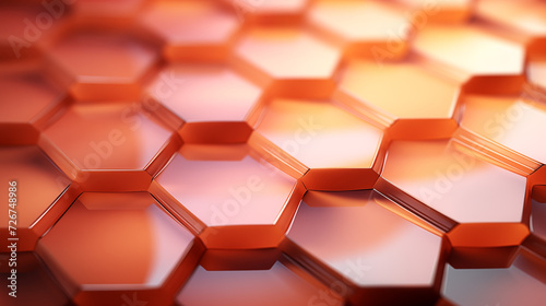 Close-up of a geometric pattern with copper hexagons creating an abstract background photo