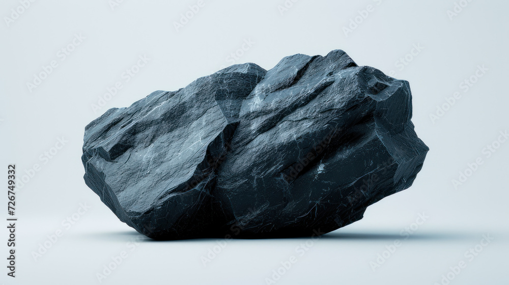 Obraz premium Polished Shungite stone with its lustrous black finish and powerful presence, set against a clean white backdrop