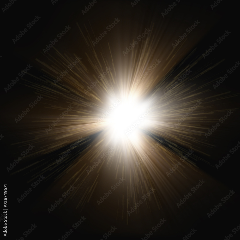 glow star burst flare explosion light effect on black background