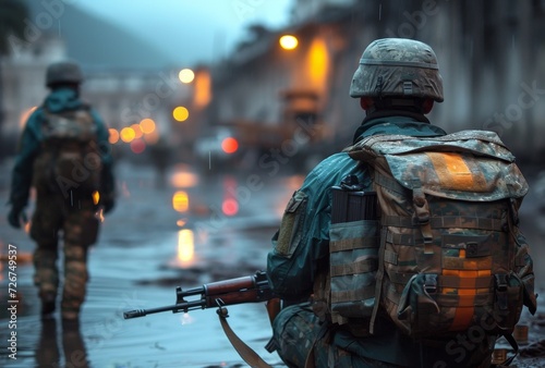 Amidst the chaos of a gritty street, a group of armed soldiers in their helmets and ballistic vests prepare for a violent battle in this intense action-adventure game