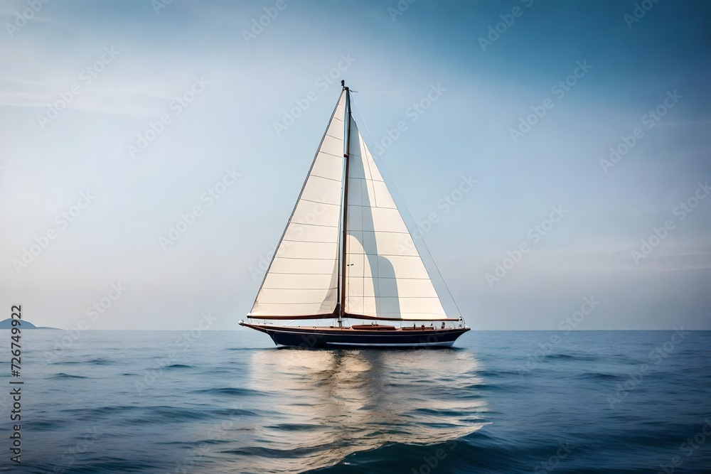 A Captivating Exploration of a Sailboat's Serene Voyage, Elegantly Isolated on a Crisp White Background. Every Detail and the Gentle Movement of the Water Impeccably Captured in High Definition by the