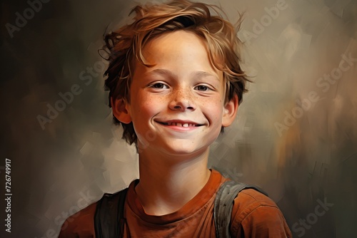 portrait of smiled 13 years old boy teen on gray background 