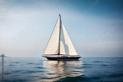 A Captivating Exploration of a Sailboat s Serene Voyage  Elegantly Isolated on a Crisp White Background. Every Detail and the Gentle Movement of the Water Impeccably Captured in High Definition by the