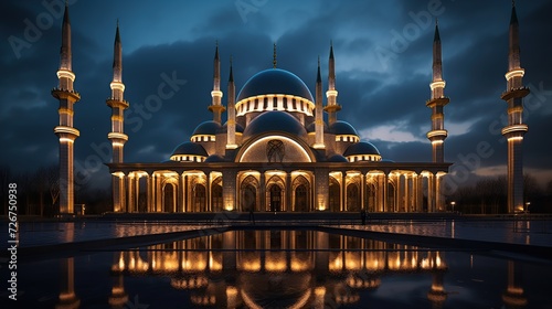 beautiful view of the mosque at night with beautiful lights