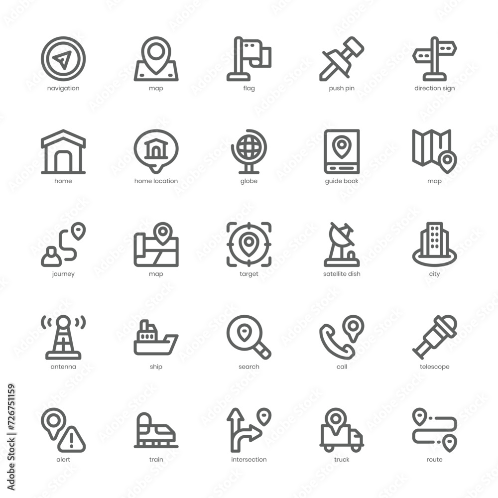 Navigation and Map icon pack for your website, mobile, presentation, and logo design. Navigation and Map icon outline design. Vector graphics illustration and editable stroke. Navigation and Map icon pack for your website, mobile, presentation, and logo design. Navigation and Map icon outline design. Vector graphics illustration and editable stroke.