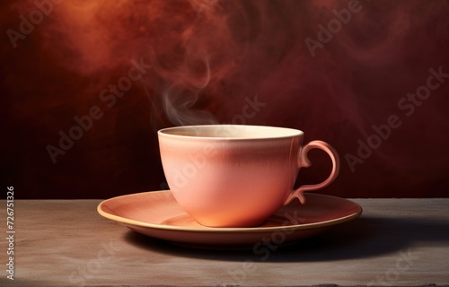  a steaming cup and saucer on a saucer with a saucer on a saucer on a table.