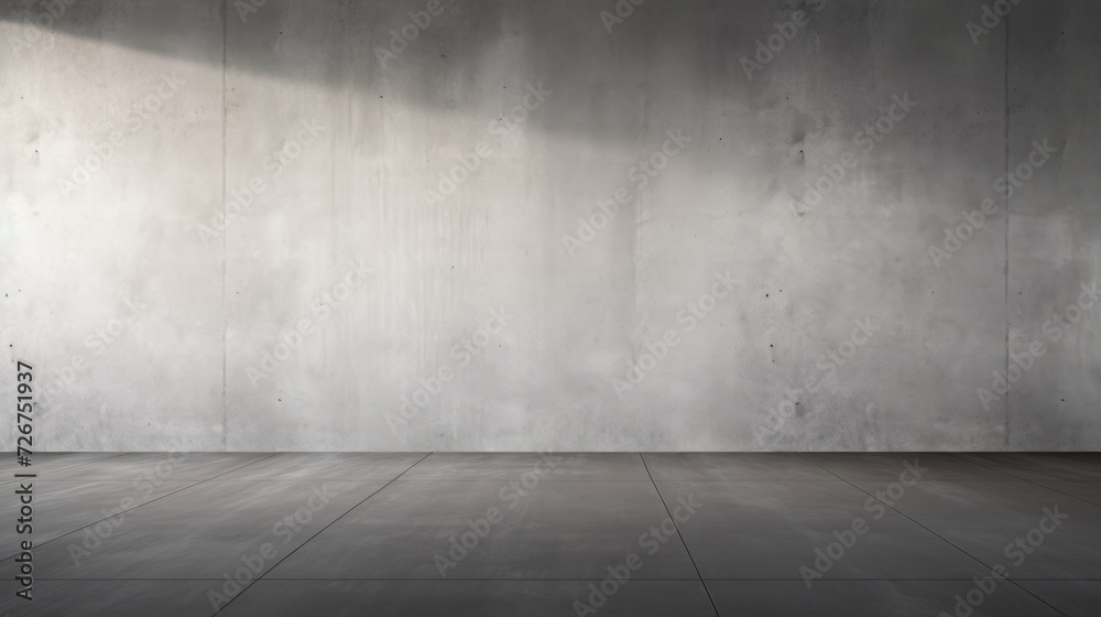 Abstract Cement Floor Texture. Empty Room with Aged Grey Concrete Wall Background and Sunlight.
