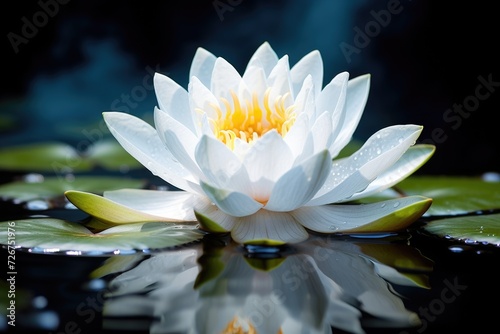 Serene White Lotus Flower Floating on Dark Water. Perfect for Zen, Meditation, and Relaxation
