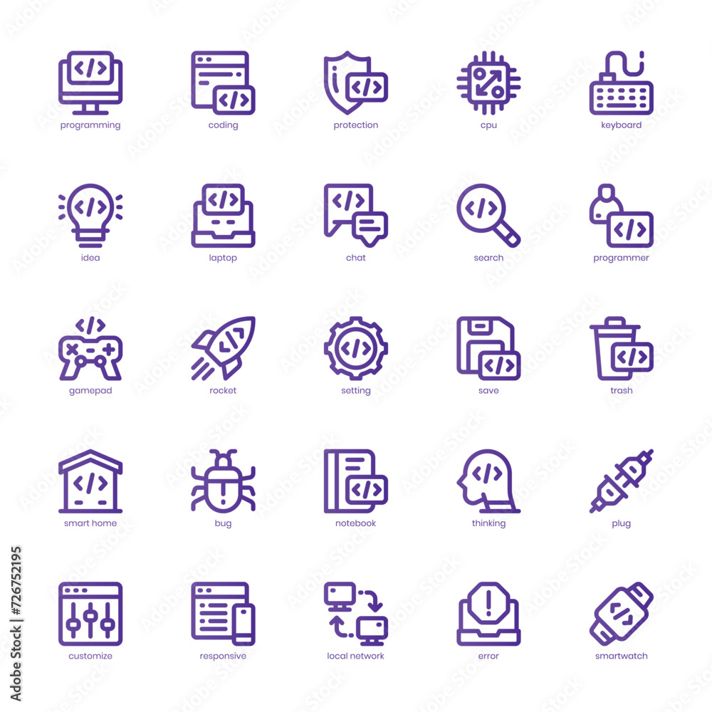 Programming and Coding icon pack for your website, mobile, presentation, and logo design. Programming and Coding icon basic line gradient design. Vector graphics illustration and editable stroke. Programming and Coding icon pack for your website, mobile, presentation, and logo design. Programming and Coding icon basic line gradient design. Vector graphics illustration and editable stroke.