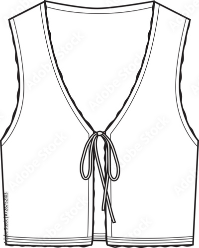 Women's V-Neck Crochet Vest Top. Technical fashion top illustration. Front, white color. Women's CAD mock-up.