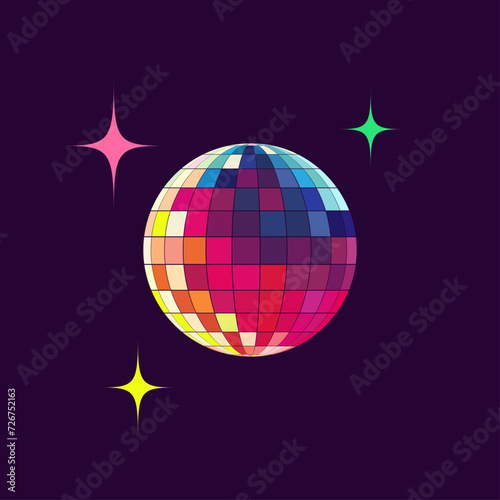 Shining nightclub sphere. Disco ball vector illustration on dark background.