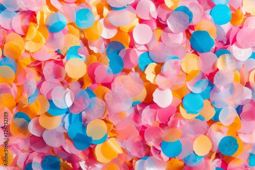 Colorful confetti flying on festive background. Generative AI
