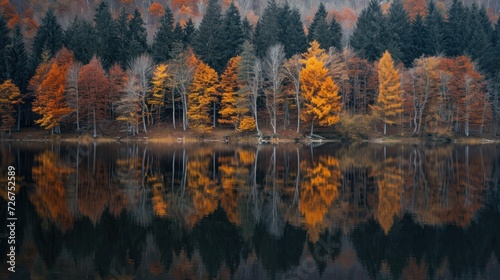  a forest filled with lots of trees next to a body of water with lots of water in front of it.