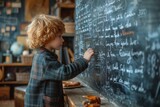 A young student in a neat school uniform concentrates intently as they carefully write out a mouthwatering menu on the blackboard using colorful chalk, creating a delectable display of food choices i