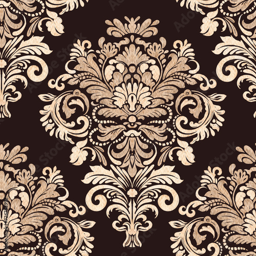 Watercolor damask pattern dark vintage flower tile seamless design