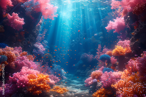 A whimsical underwater world with vibrant coral reefs and luminescent sea creatures. Created with generative AI. © Quality Arts