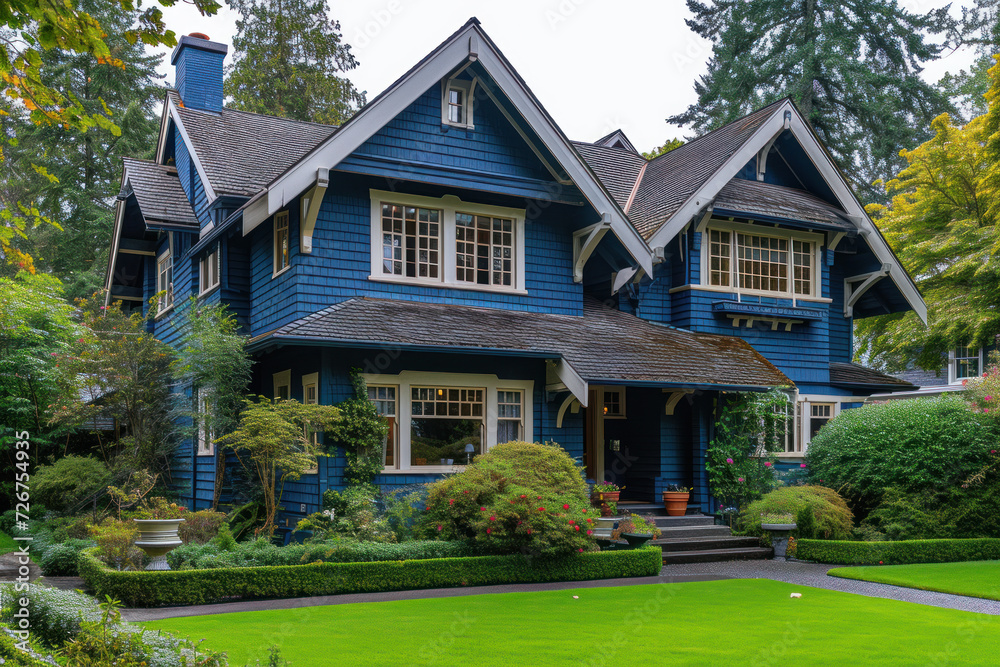 blue home next to green grass blue home next to green grass