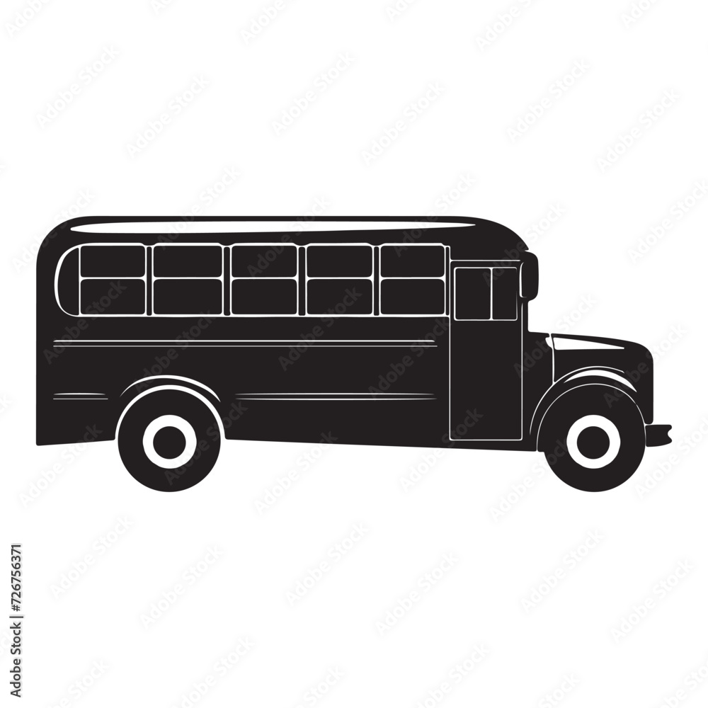 black silhouette of a School Bus with thick outline side view isolated