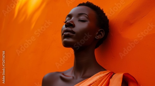 Elegant African woman in vibrant orange, embodying grace and modern beauty, perfect for fashion and culture themes