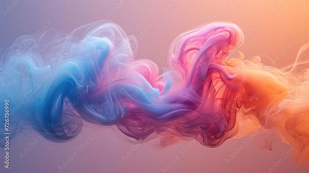 Fototapeta premium a group of colorful smokes on a pink and blue background with the colors of the rainbow in the middle of the image.