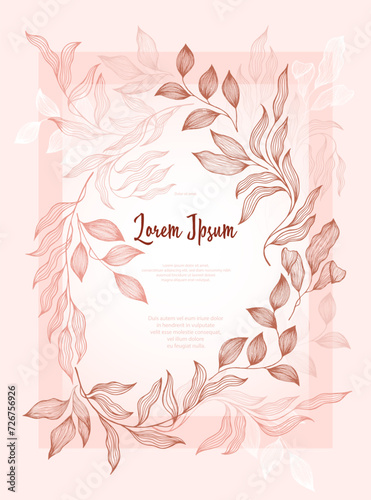 Bay leaves frame vector greeting card template. Rustic card design with laure...