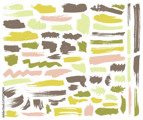 Ink brush stroke dirty graphic elements vector collection. Freehand splats, l...