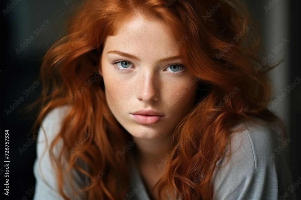 portrait of a beautiful red-haired girl with perfect healthy skin, freckles, expressive eyes and luxurious hair portrait of a beautiful red-haired girl with perfect healthy skin, freckles, expressive eyes and luxurious hair