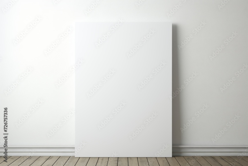 white blank canvas stands on the floor against the wall as a basis for design white blank canvas stands on the floor against the wall as a basis for design
