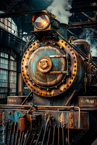 Antique Steam Engine Awaiting Departure in Historic Depot