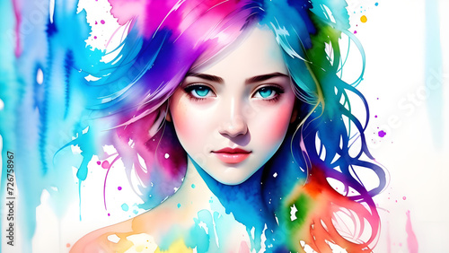 a colorful illustration of a woman with colorful hair