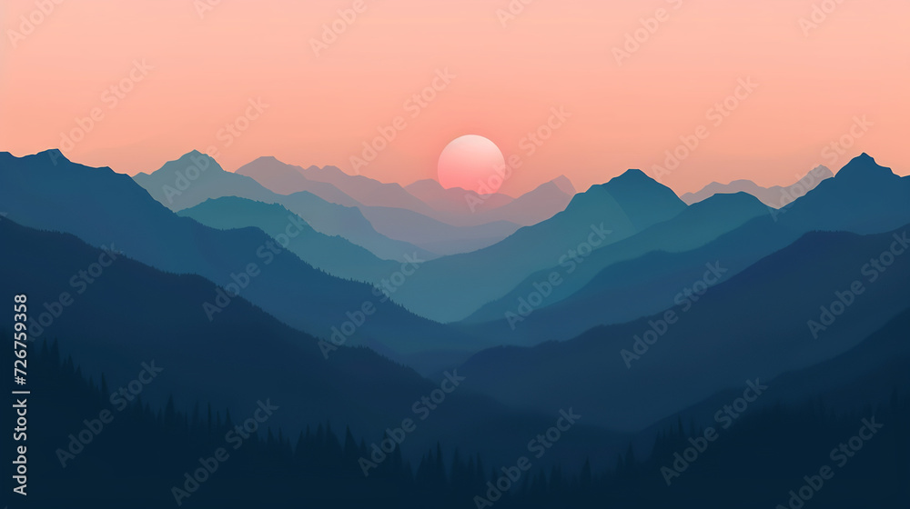 minimalistic mountains desktop background - obrazy, fototapety, plakaty 