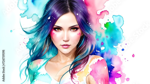 a colorful illustration of a woman with colorful hair