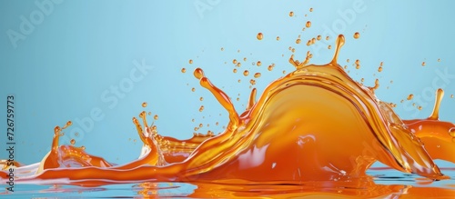 Rendering 3d illustration Splash of fluid on blue background. AI generated image photo