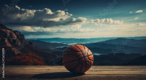 Basketball, sunset in the mountains
