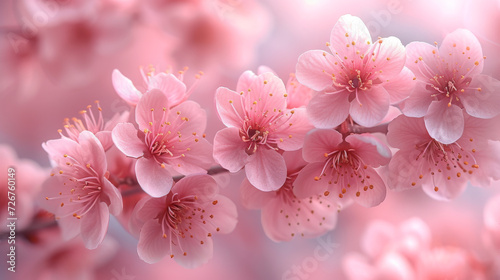 Dreamy Cherry Blossom Blooms Basking in Subtle Pink Light