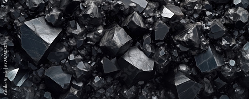 Black crystals, look like coal, closeup macro detail - abstract crystalline background. Generative AI