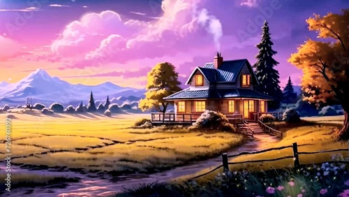 the atmosphere of a house in the mountains photo