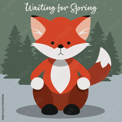 Funny waiting fox card vector illustration