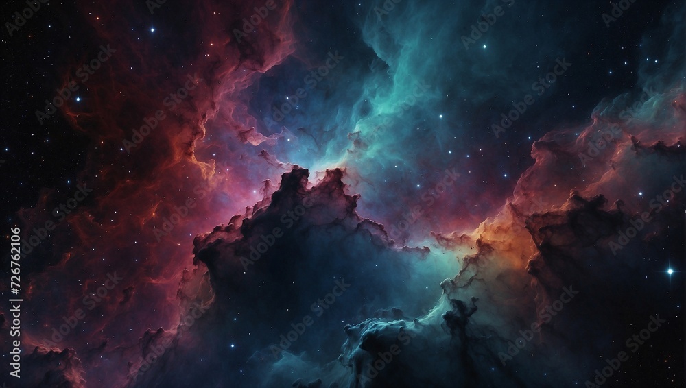 Fragment of multicolored texture painting. Nebula. 4k digital painting of space stars, colorful nebulous nebulae. - obrazy, fototapety, plakaty 