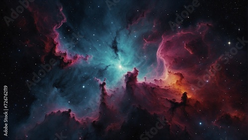 Fragment of multicolored texture painting. Nebula. 4k digital painting of space stars, colorful nebulous nebulae.