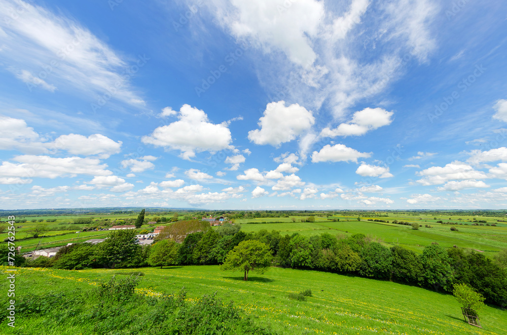 Views from Burrow Mump overlooking the surrounding countryside of Southlake Moor in Burrowbridge Somerset on a sunny day
Views from Burrow Mump overlooking the surrounding countryside of Southlake Moor in Burrowbridge Somerset on a sunny day