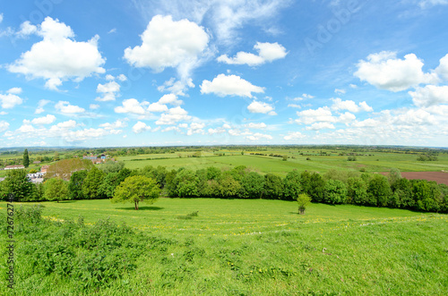 Views from Burrow Mump overlooking the surrounding countryside of Southlake Moor in Burrowbridge Somerset on a sunny day
 photo