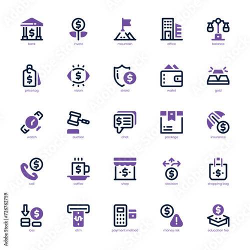Finance and Business icon pack for your website, mobile, presentation, and logo design. Finance and Business icon dual tone design. Vector graphics illustration and editable stroke.