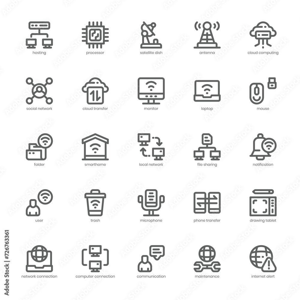 Computer Network icon pack for your website, mobile, presentation, and logo design. Computer Network icon outline design. Vector graphics illustration and editable stroke.