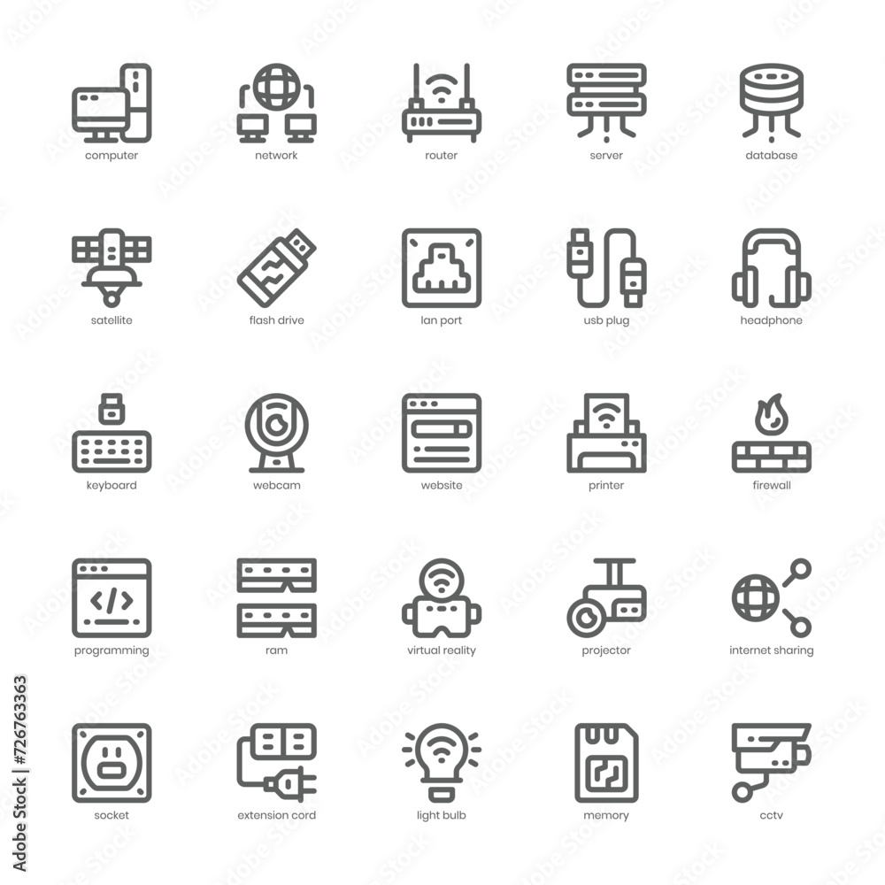 Computer Network icon pack for your website, mobile, presentation, and logo design. Computer Network icon outline design. Vector graphics illustration and editable stroke.