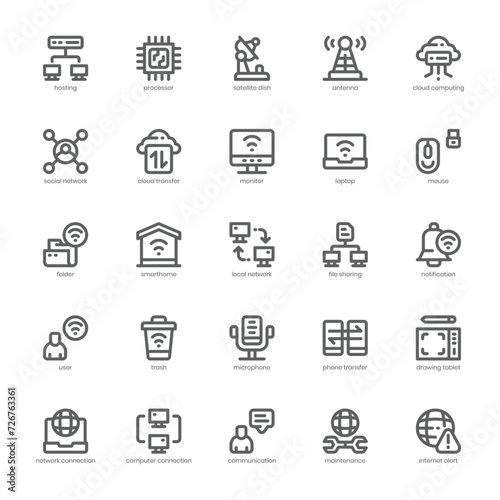 Computer Network icon pack for your website  mobile  presentation  and logo design. Computer Network icon outline design. Vector graphics illustration and editable stroke.