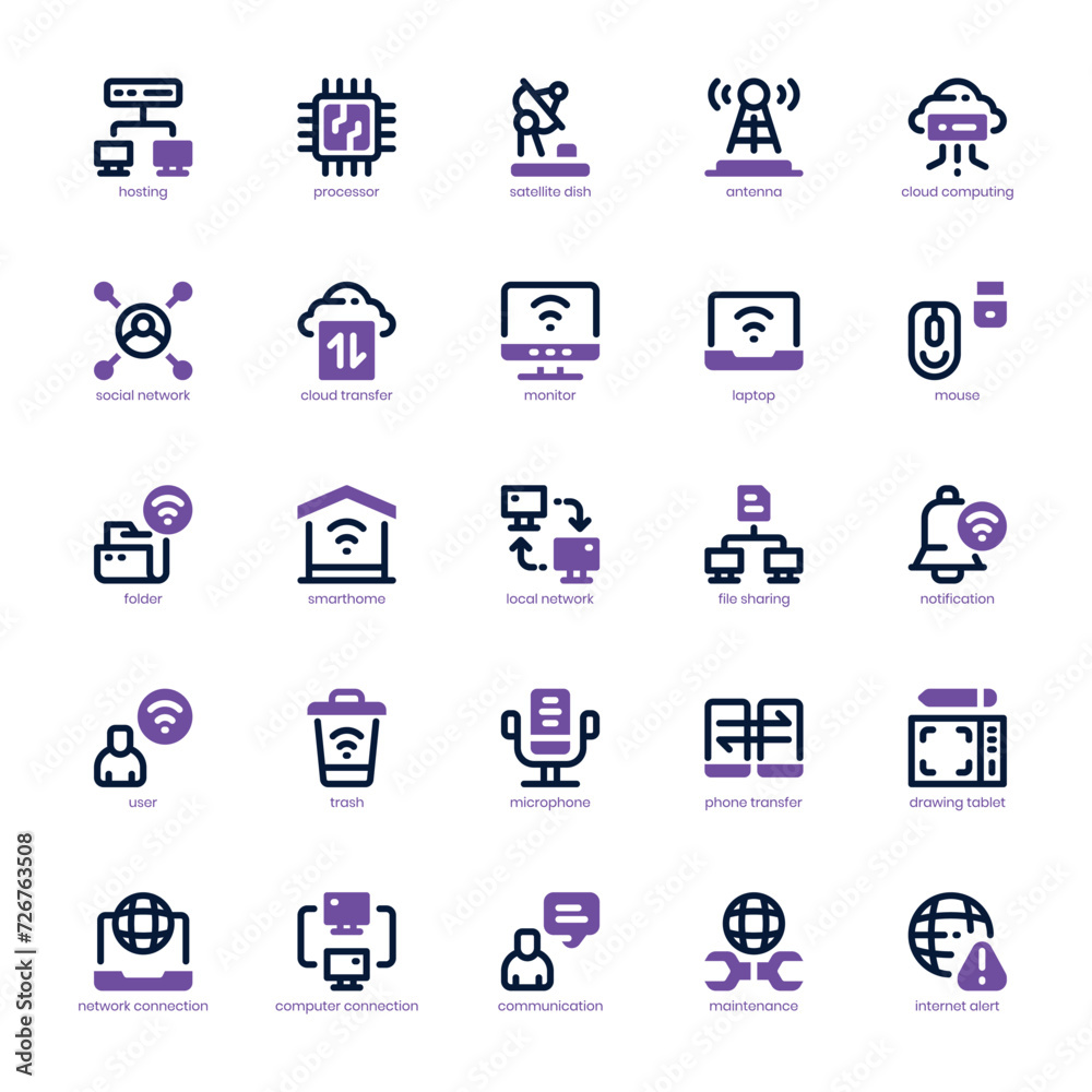 Computer Network icon pack for your website, mobile, presentation, and logo design. Computer Network icon dual tone design. Vector graphics illustration and editable stroke.