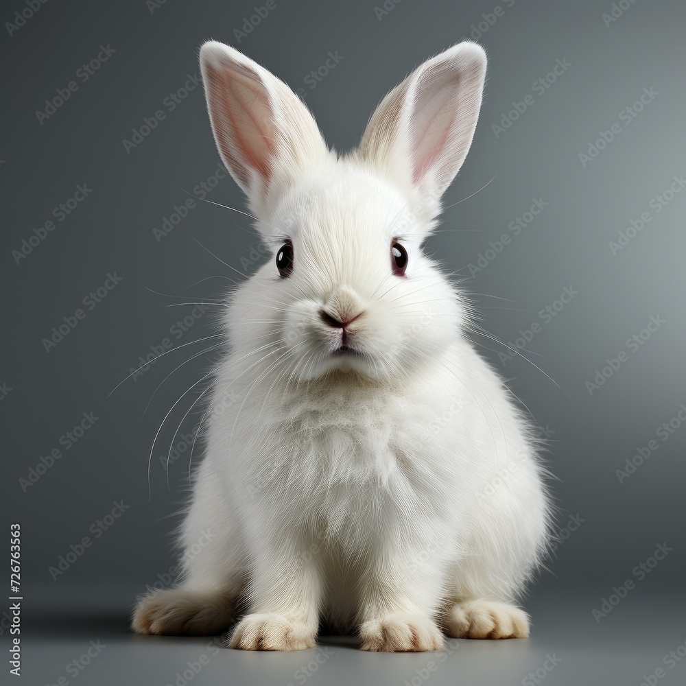 White hare close-up. Cute white rabbit isolated. Easter bunny. Veterinarian consultation. Rodent specialist. Smart pet furry rodent. Food for rodents. White hare close-up. Cute white rabbit isolated. Easter bunny. Veterinarian consultation. Rodent specialist. Smart pet furry rodent. Food for rodents.